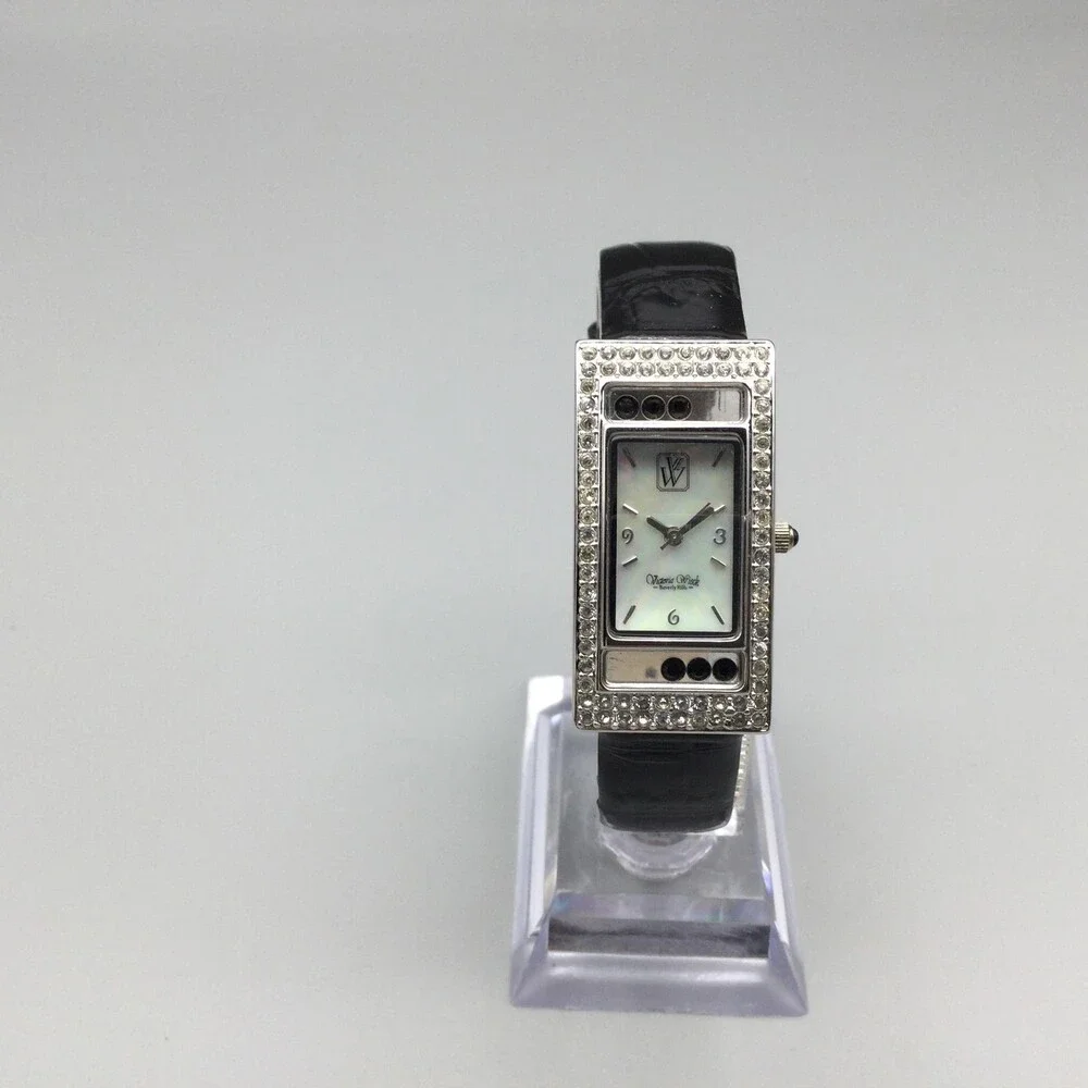 Victoria Wieck Womens Watch 19mm MOP Dial Leather Crystal Bezel New Battery